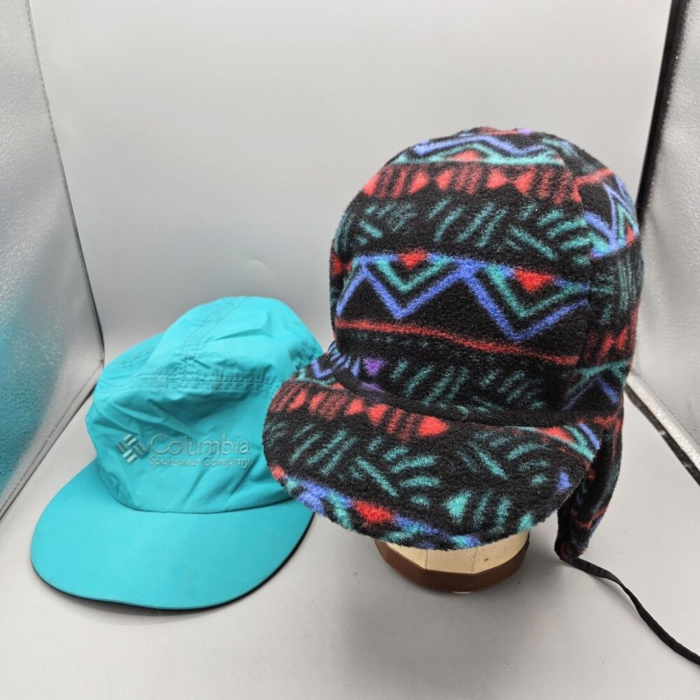 Vintage Columbia Fleece Interchange 5 Panel With Geometric L/XL 90s 80s USA 2in1